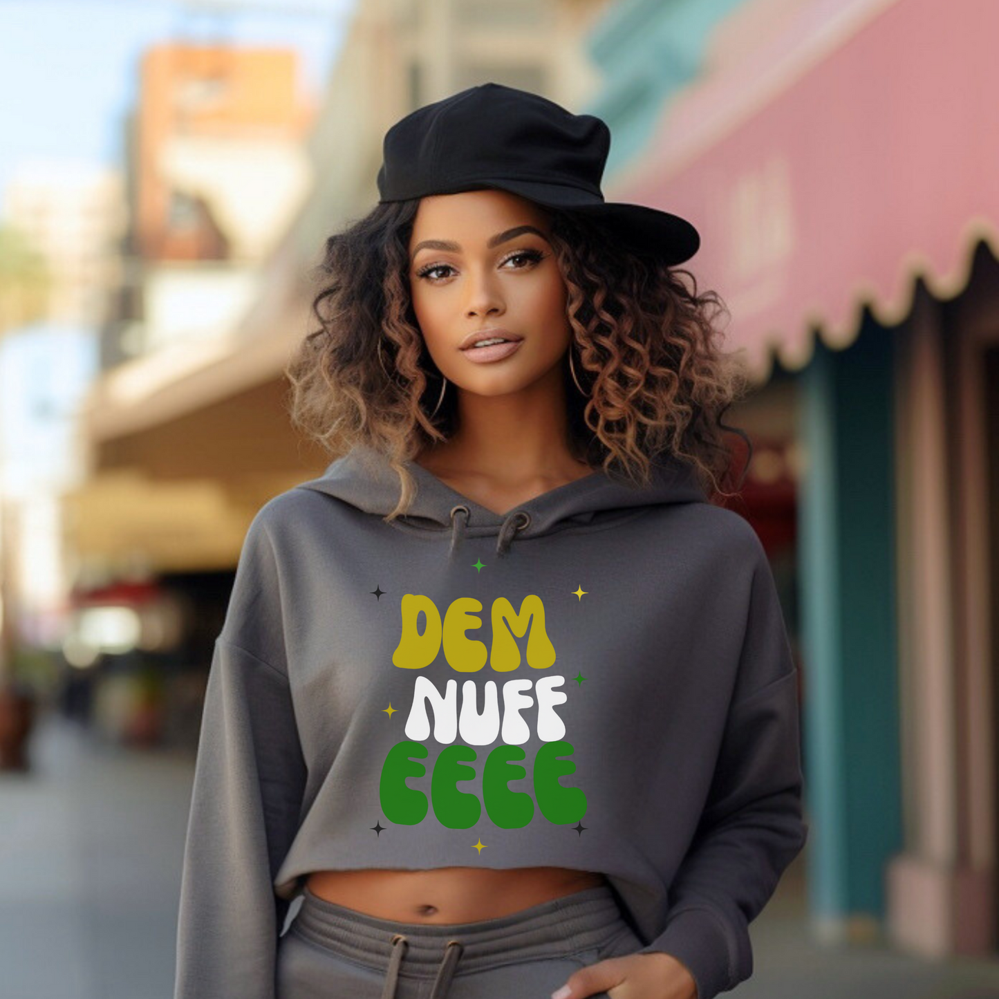 Dem Nuf EEE gray crop hoodie jamaican sayings
